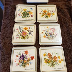 Pimpernel 6 Cork Corked Back Coasters with Box Wild Flowers Floral